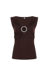 Y2K Crystal O-Ring Ruched Silk-Blend Sleeveless Blouse