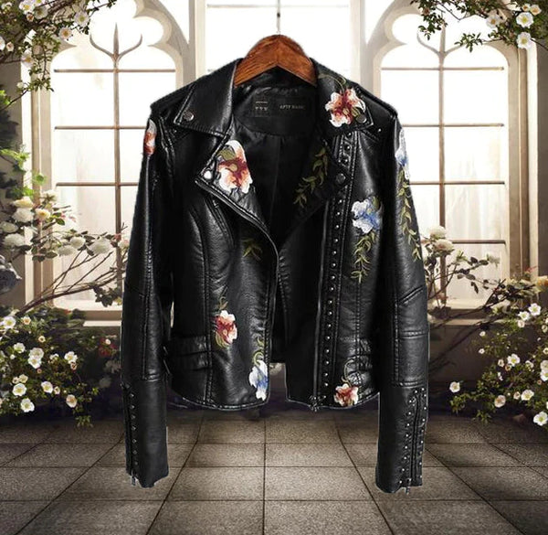 100% Leather Floral Motorcycle Jacket