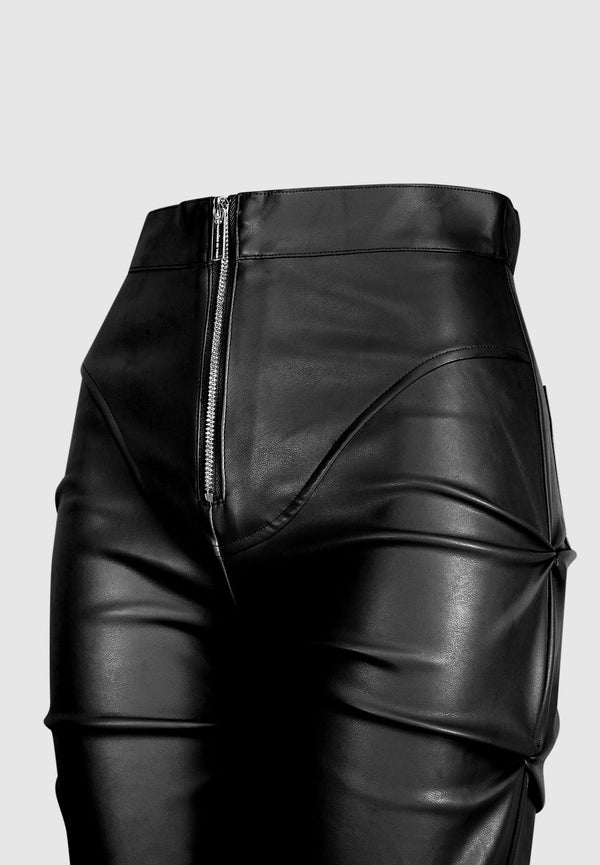 Tacked Leather Flared Trousers