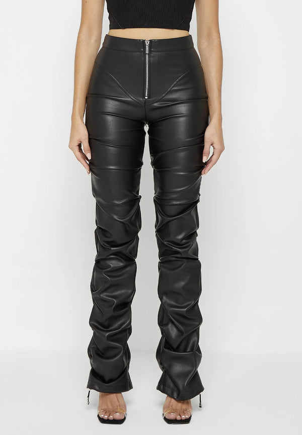 Tacked Leather Flared Trousers