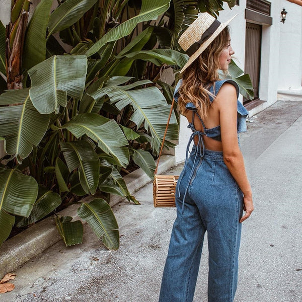 Backless Denim Jumpsuit