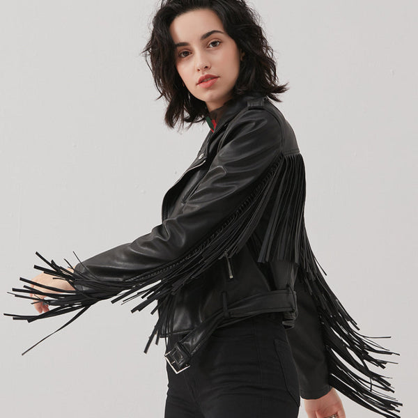 Smooth Fringed Leather Jacket